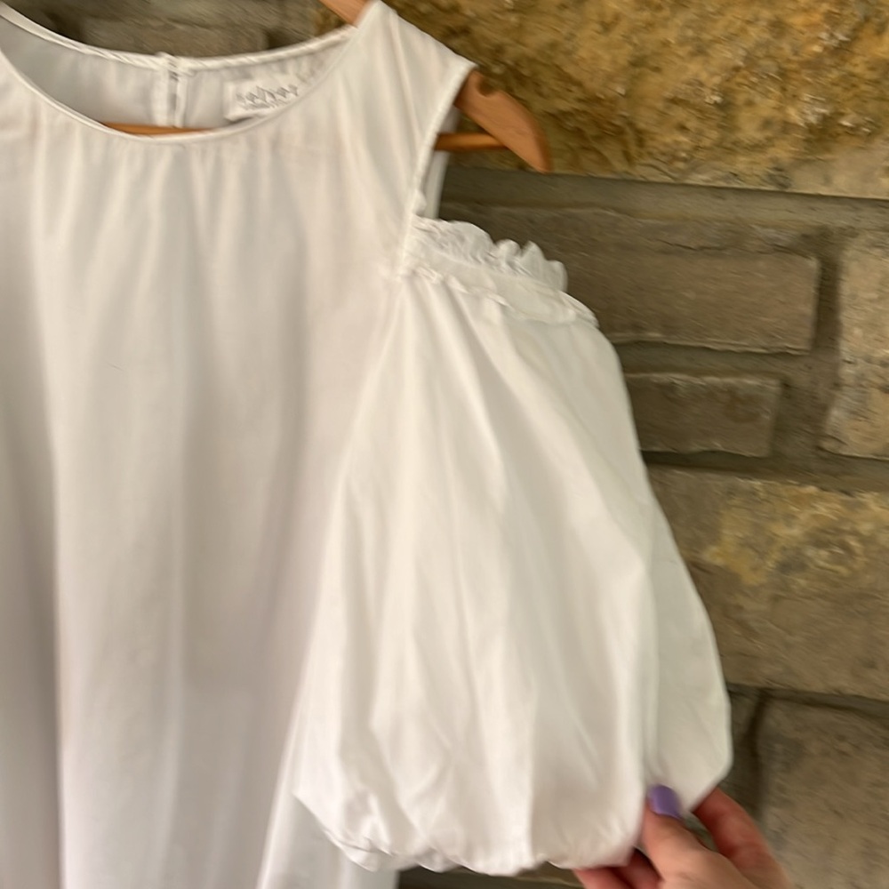 VELVET by Graham & Spencer White Off-the-Shoulder Women's Top Puff Sleeves Med - Picture 5 of 14